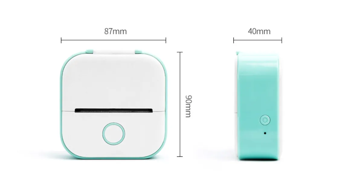Printer dimensions: 87 by 90 by 40 millimeters